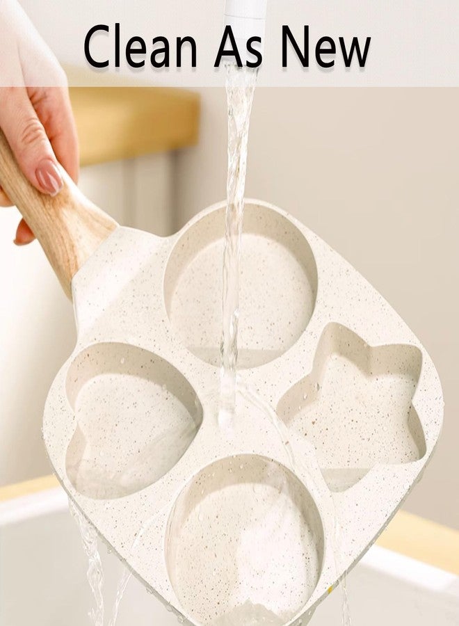 JUSTUP مقلاة جاست أب غير لاصقة، مقلاة بيض غير لاصقة مقسمة سعة 4 أكواب، مقلاة بيض صحية من الجرانيت مقاس 7.5 بوصة بمقبض مضاد للحروق، مقلاة إفطار للفطائر واللحم المقدد (أبيض) - Image 4